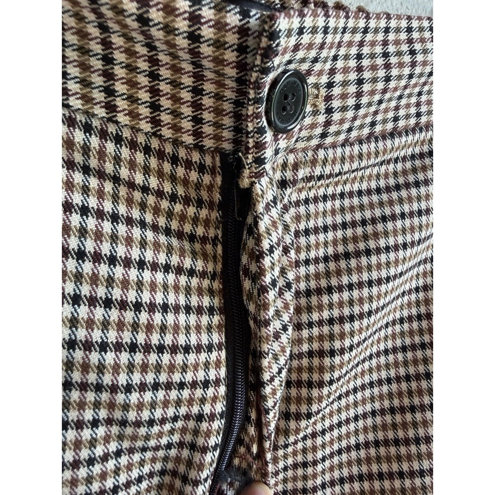 H&M Men's L Brown Black Beige Check Viscose Blend Slim Flat Front Dress Pants - Picture 2 of 7